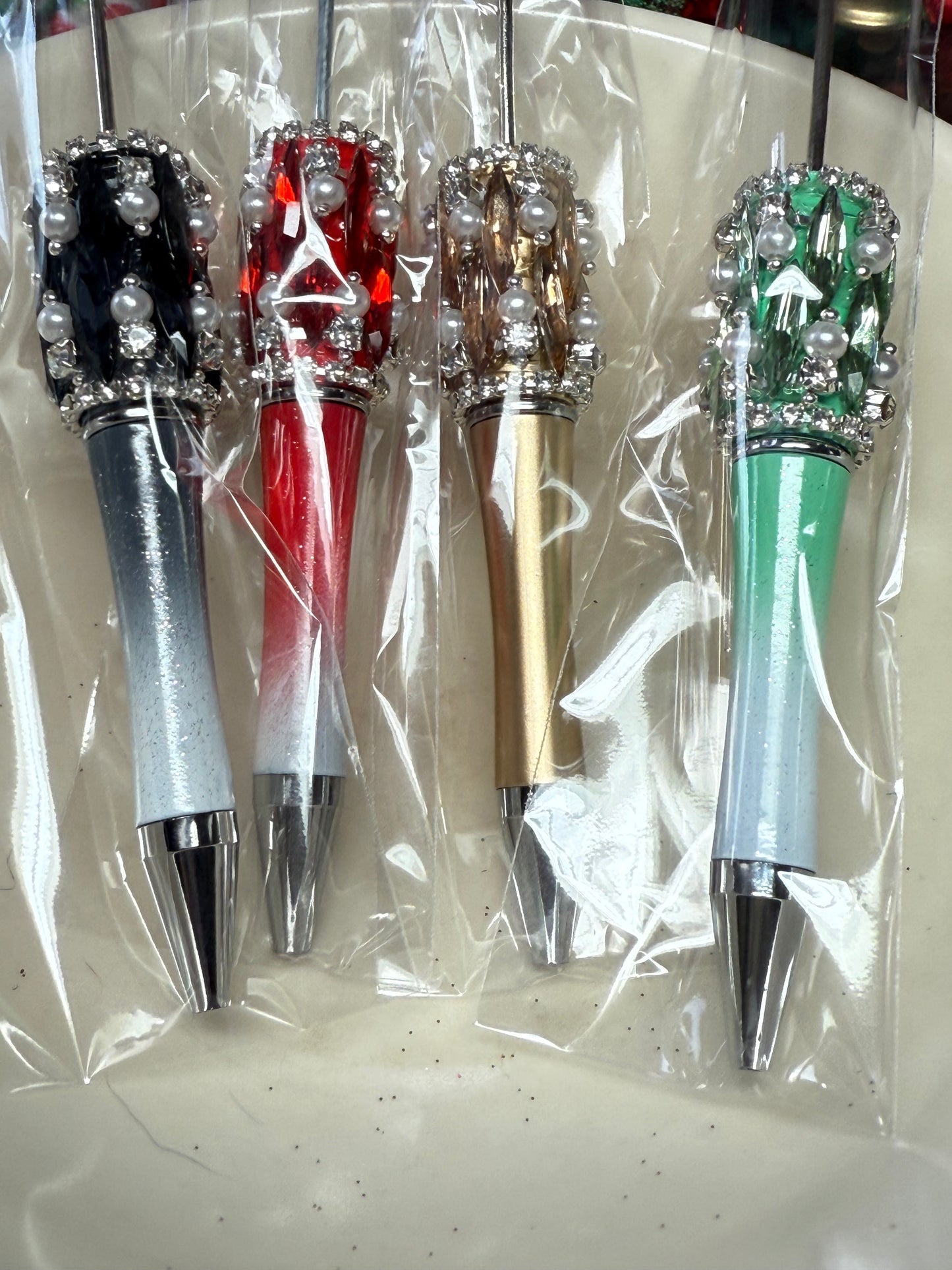 Highly decorated rhinestone, pearl and gem wrapped pens