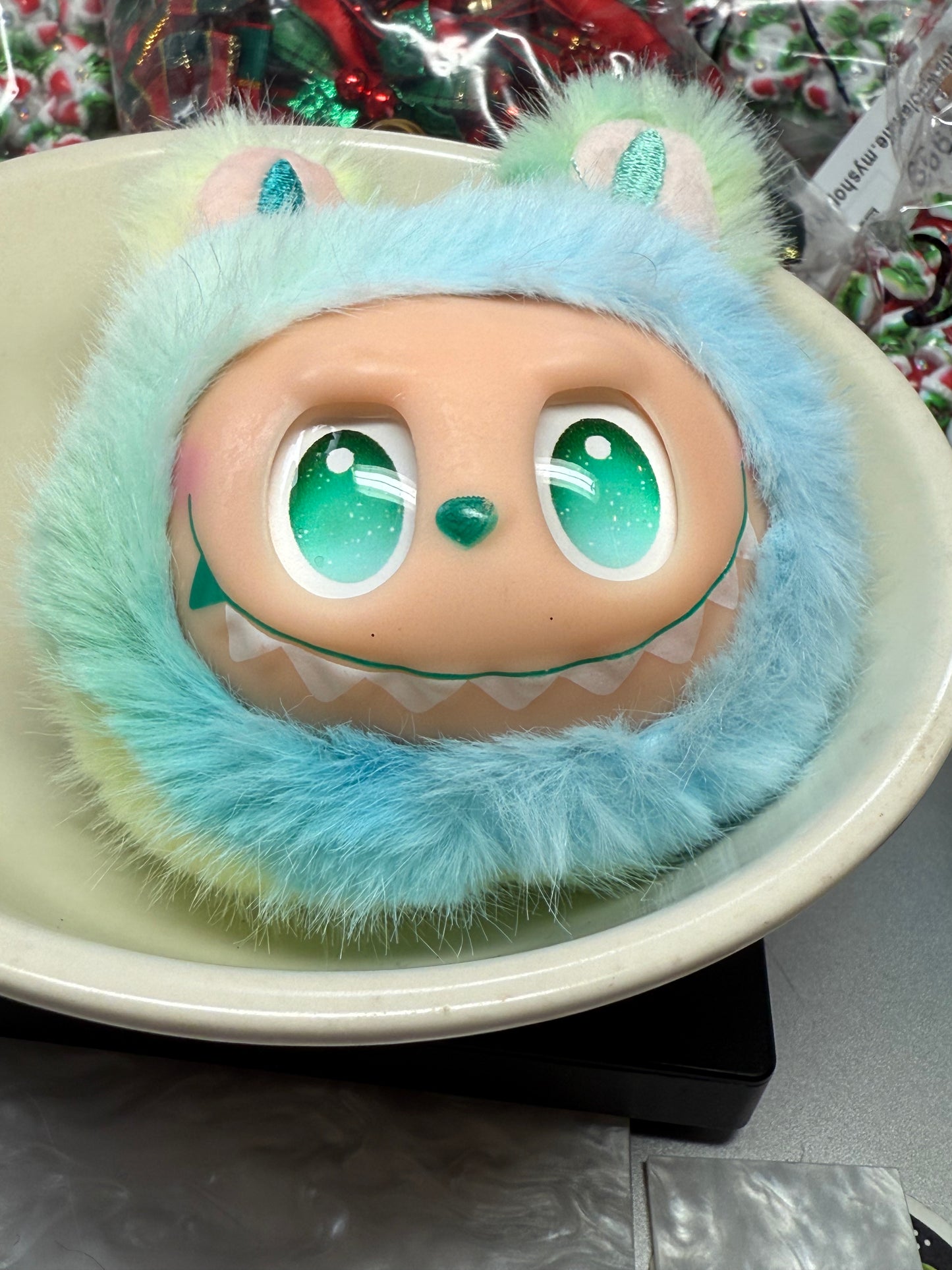 Full size soft rubber Labubu head keychain