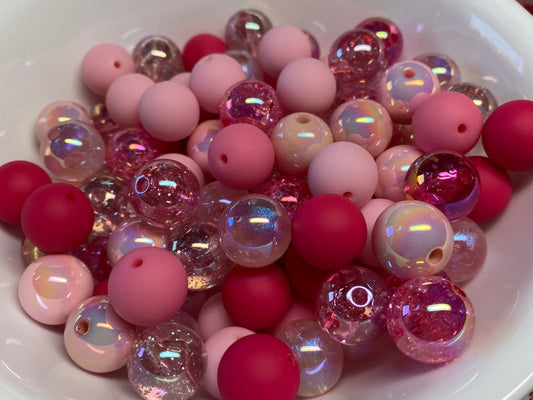 16mm shades of pink bead mix